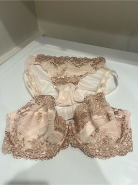 Wacoal Lace Underwire Bra and Matching Briefs in Light Blush bra 34 D panties S